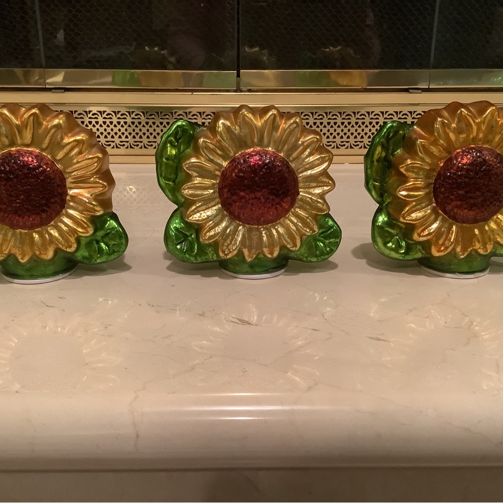 Set of 3 Mercury Glass Iluminated Sunflowers by Valerie Parr Hill